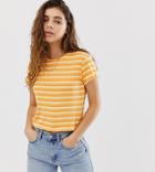 Weekday Fine Ribbed T-shirt In Stripe In Orange And White - Orange