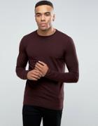 New Look Muscle Fit Long Sleeve Top In Dark Burgundy - Red