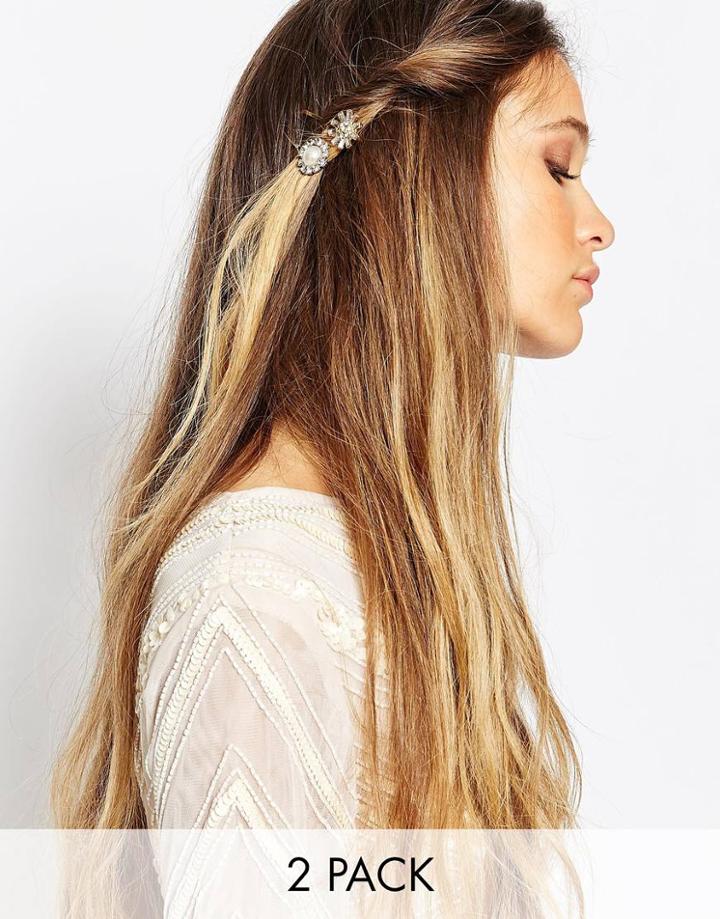 Johnny Loves Rosie Flo Jewel Hair Clips - Gold