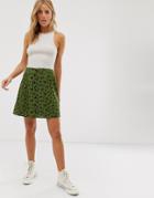 Asos Design Button Front Mini Skirt In Green Floral Print - Multi