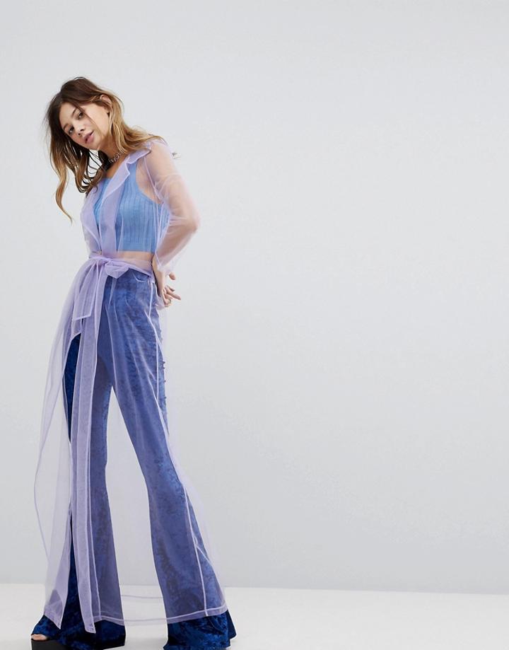 Rokoko Organza Maxi Trench Coat With Tie Waist - Purple