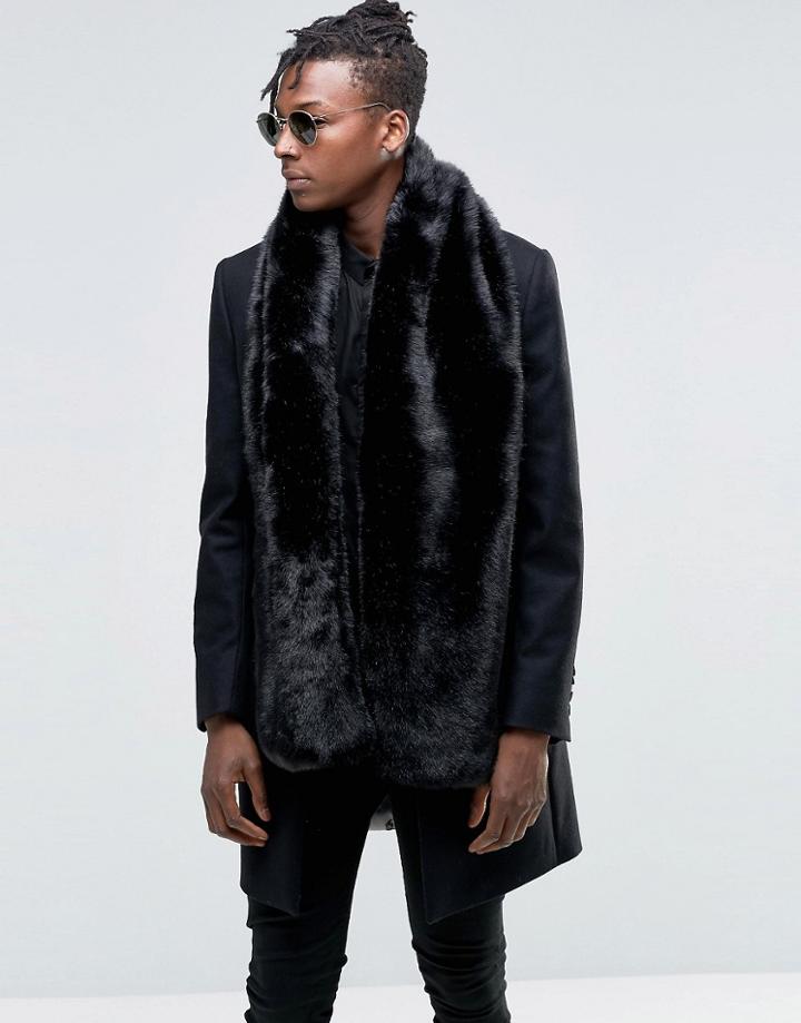 Asos Faux Fur Scarf In Black - Black