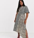 Glamorous Curve Asymmetric Midaxi Dress In Animal Print Mix