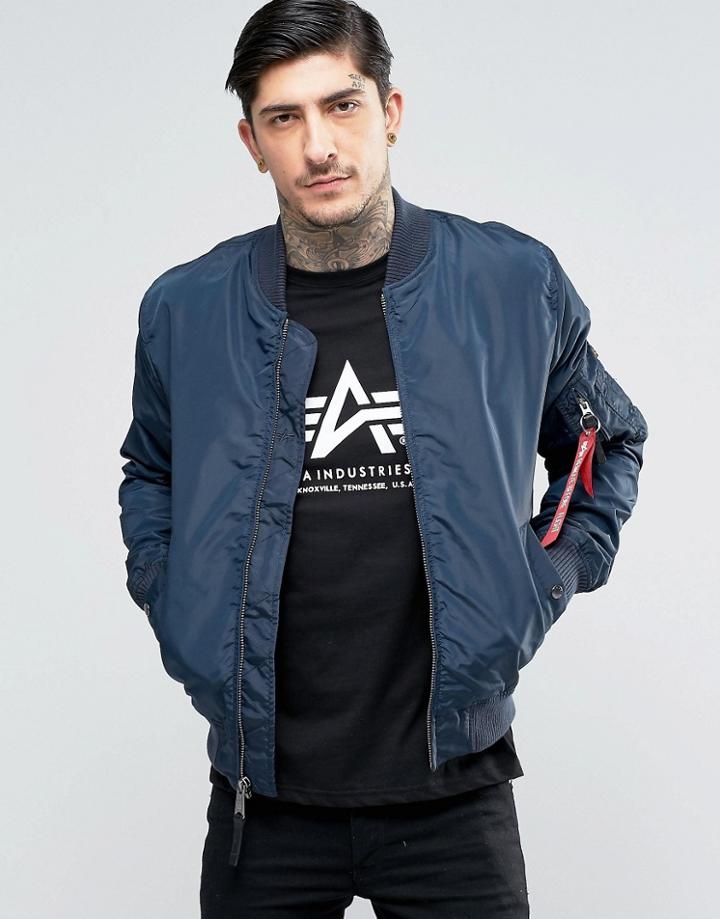 Alpha Industries Ma1-tt Bomber Jacket Slim Fit In Navy - Navy