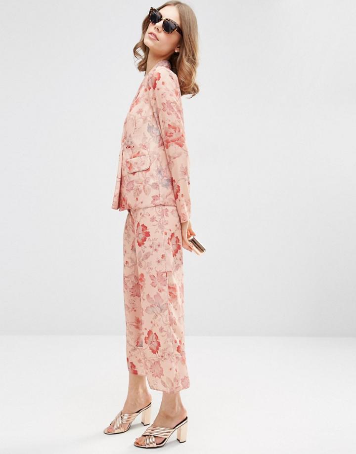 Asos Satin Floral Pyjama Trousers Co-ord - Dusky Pink Floral