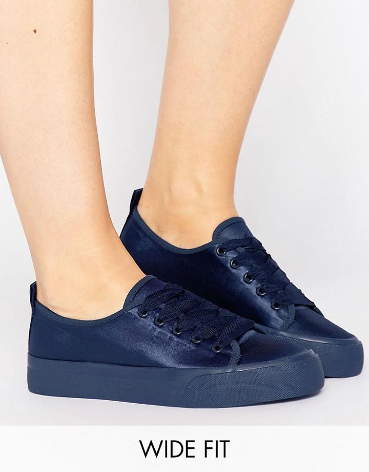 Asos Darling Wide Fit Satin Sneakers - Navy