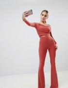 Fashionkilla Flared Pants Two-piece In Tobacco-brown