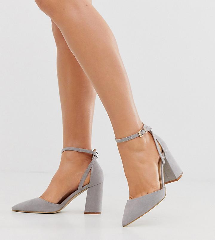 Raid Wide Fit Katy Light Gray Block Heeled Shoes