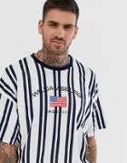 Asos Design Oversized Vertical Stripe T-shirt With City Embroidery-white