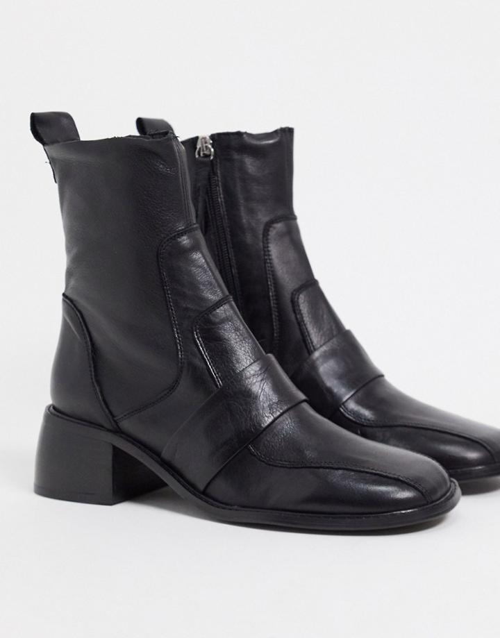 Asos Design Almond Premium Leather Boots In Black
