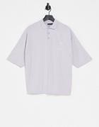 Asos Design Oversized Polo Shirt With Chest Face Line Drawing In Lilac-purple