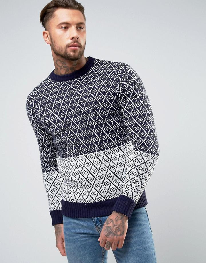 D-struct Block Jacquard Sweater - Navy