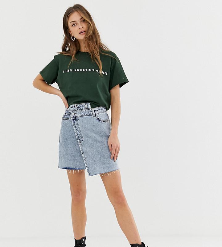 Reclaimed Vintage Inspired Denim Skirt With Reworked And Distressed Seams - Blue