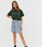 Reclaimed Vintage Inspired Denim Skirt With Reworked And Distressed Seams - Blue