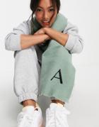 Asos Design Recycled Blend Personalized Scarf With A Initial In Sage-green