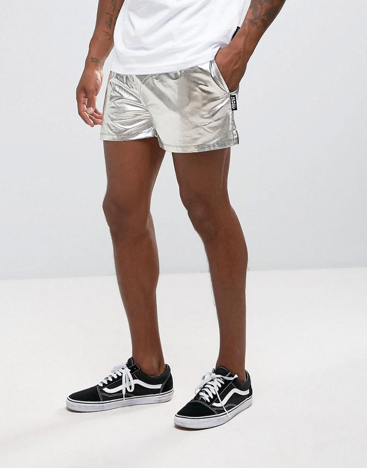 Jaded London Shorts In Silver Foil - Silver