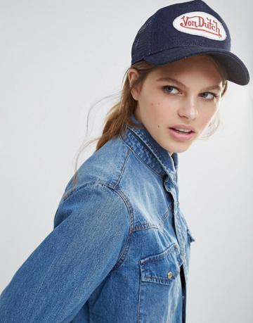 Von Dutch Indigo Denim Cap With Red Embroidery - Indigo Denim