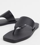 Asos Design Wide Fit Fae Leather Flat Sandals In Black