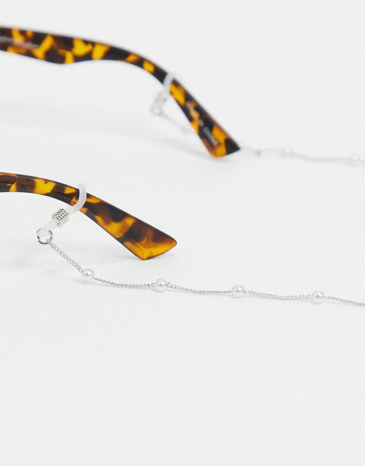 Designb London Sunglasses Chain In Silver With Faux Pearls