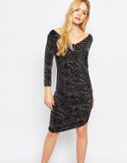 Ichi Diamond Print Bodycon Dress - Black