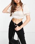 Unique 21 Puff Sleeve Satin Crop Top In White - Part Of A Set