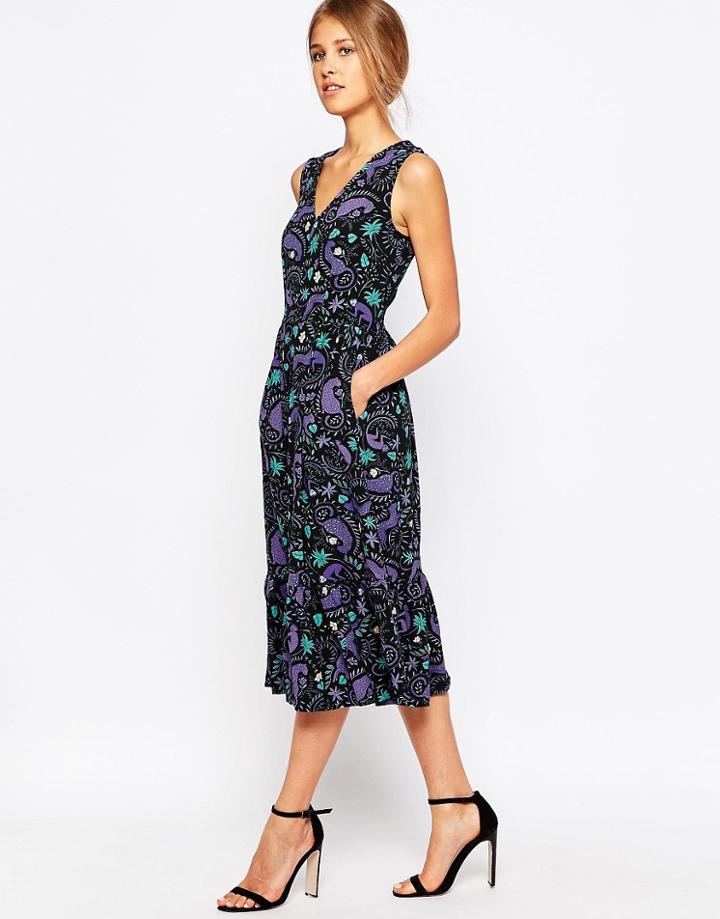 Closet Retro Frill Hem Dress In Monkey Print