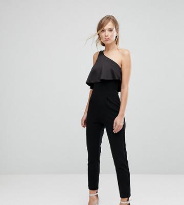Silver Bloom Satin Layered Fit Jumpsuit - Black