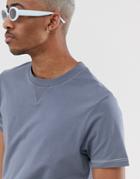 Asos Design T-shirt With Modesty V And Contrast Stitching In Gray
