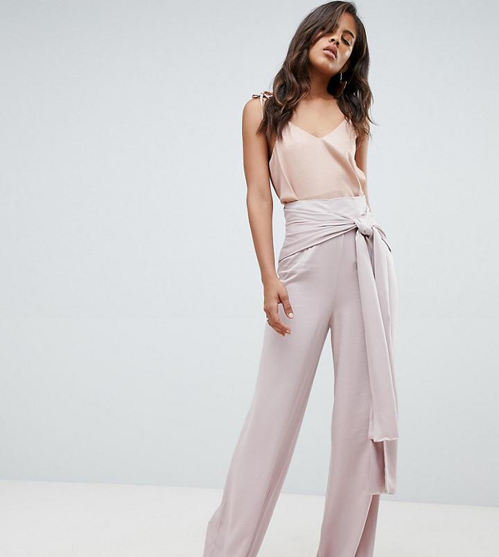 Asos Design Tall Occasion Oversized Tie Front Wide Leg Pants - Pink
