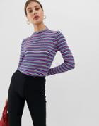 Pieces Stripe Rib Lightweight Sweater - Purple