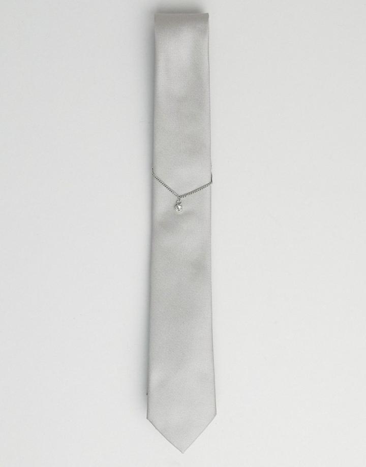 Twisted Tailor Tie In Gray With Chain And Diamond - Gray