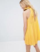 Asos Swing Sundress With Neck Tie & Open Back - Yellow