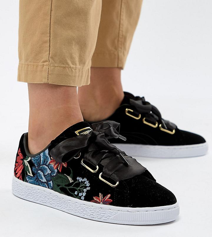 Puma Basket Heart Sneakers With Embrodiery - Black
