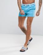 Asos Swim Shorts With Contrast Geo Print Waistband In Short Length - Blue
