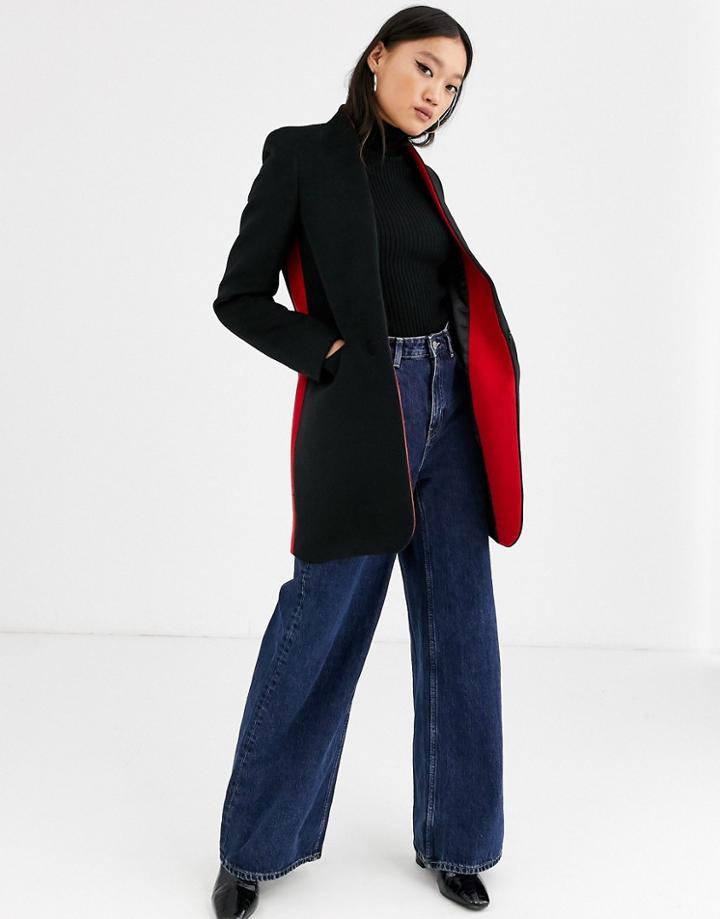 Gianni Feraud Side Stripe Notch Collar Slim Coat-black