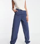 Asos Design Tall Slouchy Straight Leg Pants In Navy