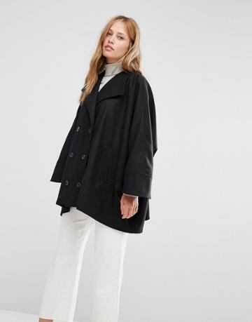 Cooper & Stollbrand Oversize Double Breasted Short Coat In Black - Black
