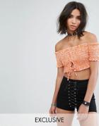 Milk It Vintage Shirred Crop Top In Gingham - Orange