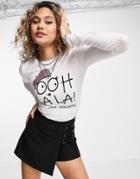 Love Moschino 'ooh La La' Logo Long Sleeve T-shirt In White