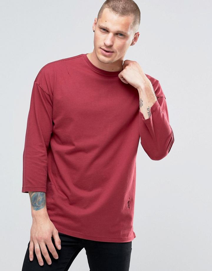 Religion 3/4 Sleeve Crew Neck Top With Drop Shoulder Detail - Tibetan Red