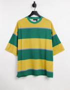 Asos Design Oversized Stripe T-shirt In Green & Yellow