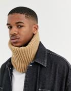 Asos Design Fluffy Texture Infinity Scarf In Camel-tan