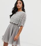Asos Design Petite Pearl Embellished Crop Top Mini Dress - Gray