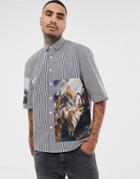 Asos Design Oversized Stripe Shirt With Renaissance Placement Print - Navy