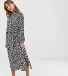 Monki Floral Print Midi Shirt Dress With Side Slit In Black - Multi