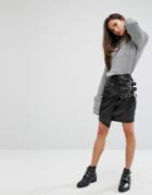 Prettylittlething Side Buckle Leather Look Mini Skirt - Black