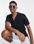 Reclaimed Vintage Inspired Viscose Camp Collar Shirt In Black