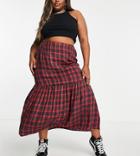 Asos Design Curve Tiered Midaxi Skirt In Brushed Check-multi