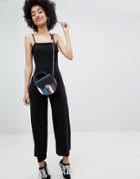 Bershka Plain Wide Leg Jumpsuit In Black - Black