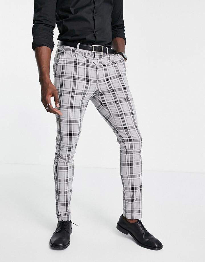 Asos Design Skinny Suit Pants With Prince Of Wales Check In Gray-grey